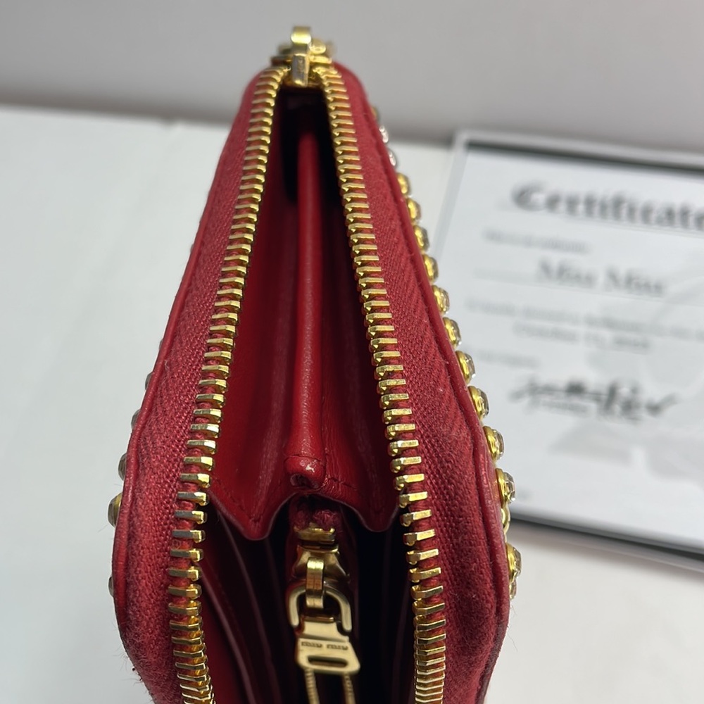 Authentic Miu Miu Studded Red Leather Wallet With… - image 5